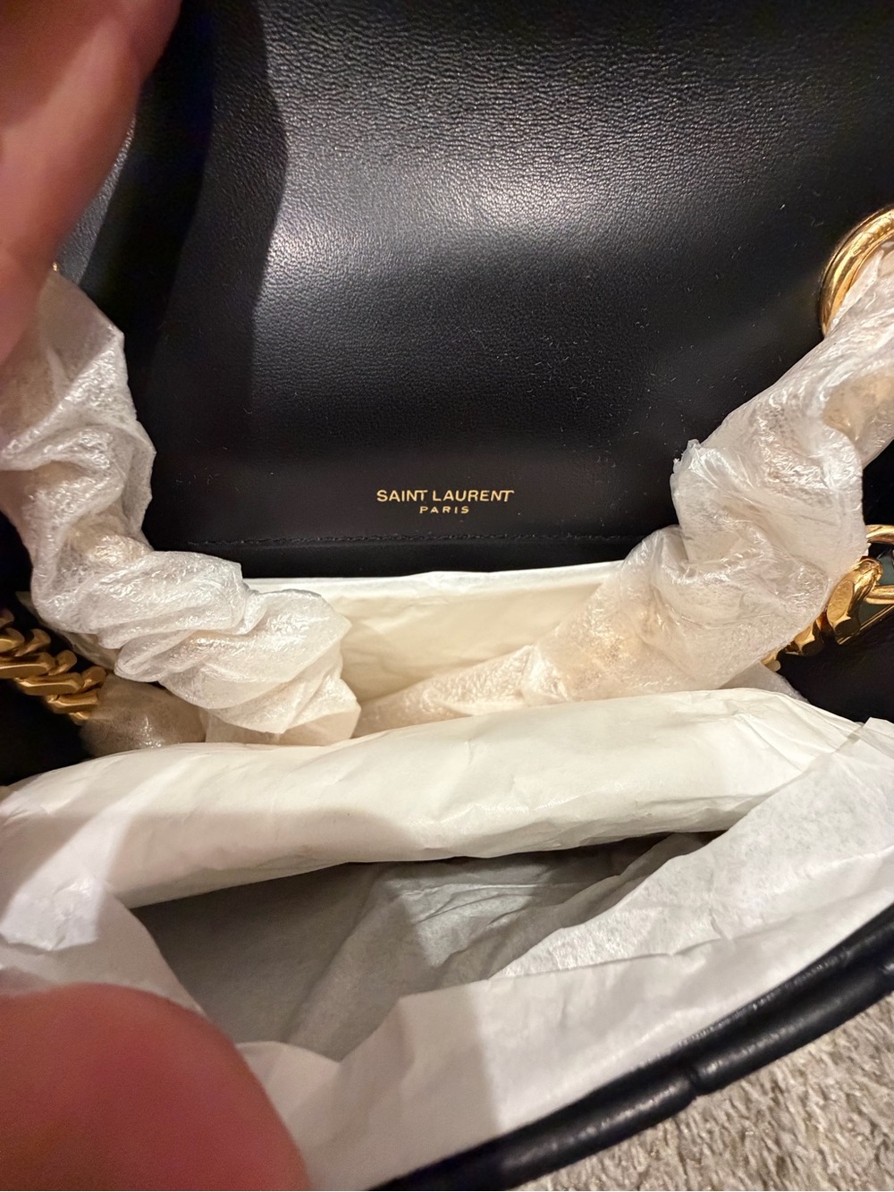 Saint Laurent Black Quilted Leather Bag with Gold YSL Embossed Logo - Picture 3 of 11